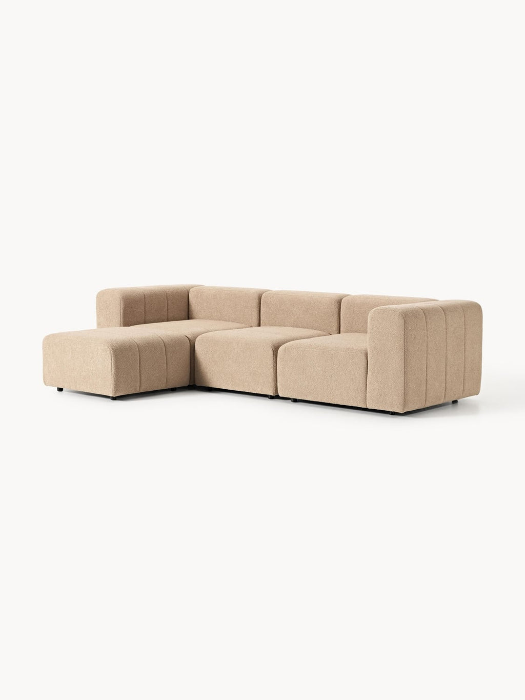 Lena Modular Bouclé Sofa (4-seater) with Ottoman (left/right) — Warm Grey