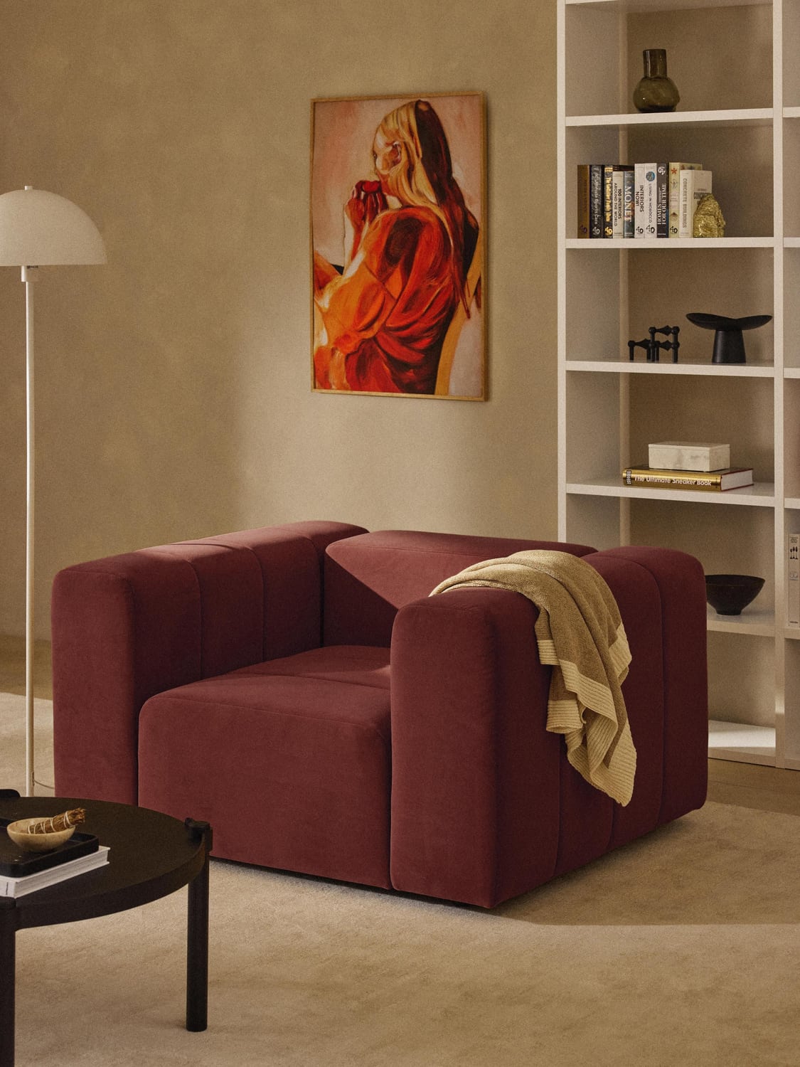Lena Velvet-Lounge Chair — Burgundy