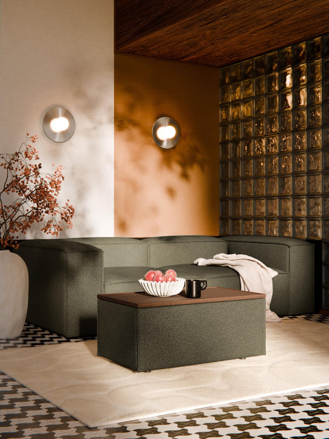 Lennon Sofa Ottoman in Bouclé with Storage — Brown