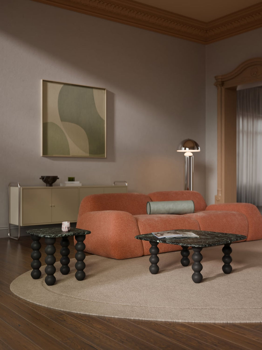 Lyndi Marble-Coffee Table with Oak Legs — Taupe