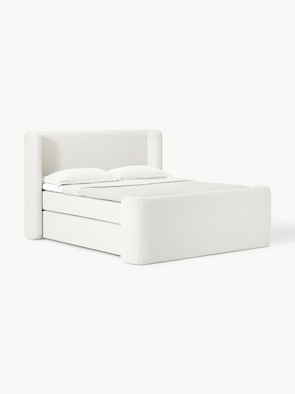 Perla Bouclé-Box-Spring Bed — Off-White