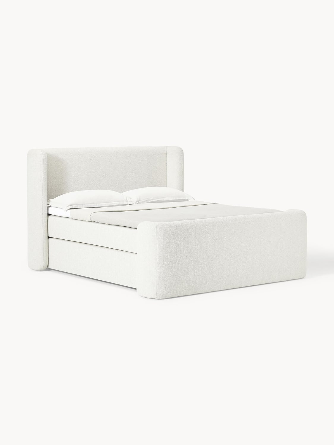 Perla Bouclé-Box-Spring Bed — Off-White
