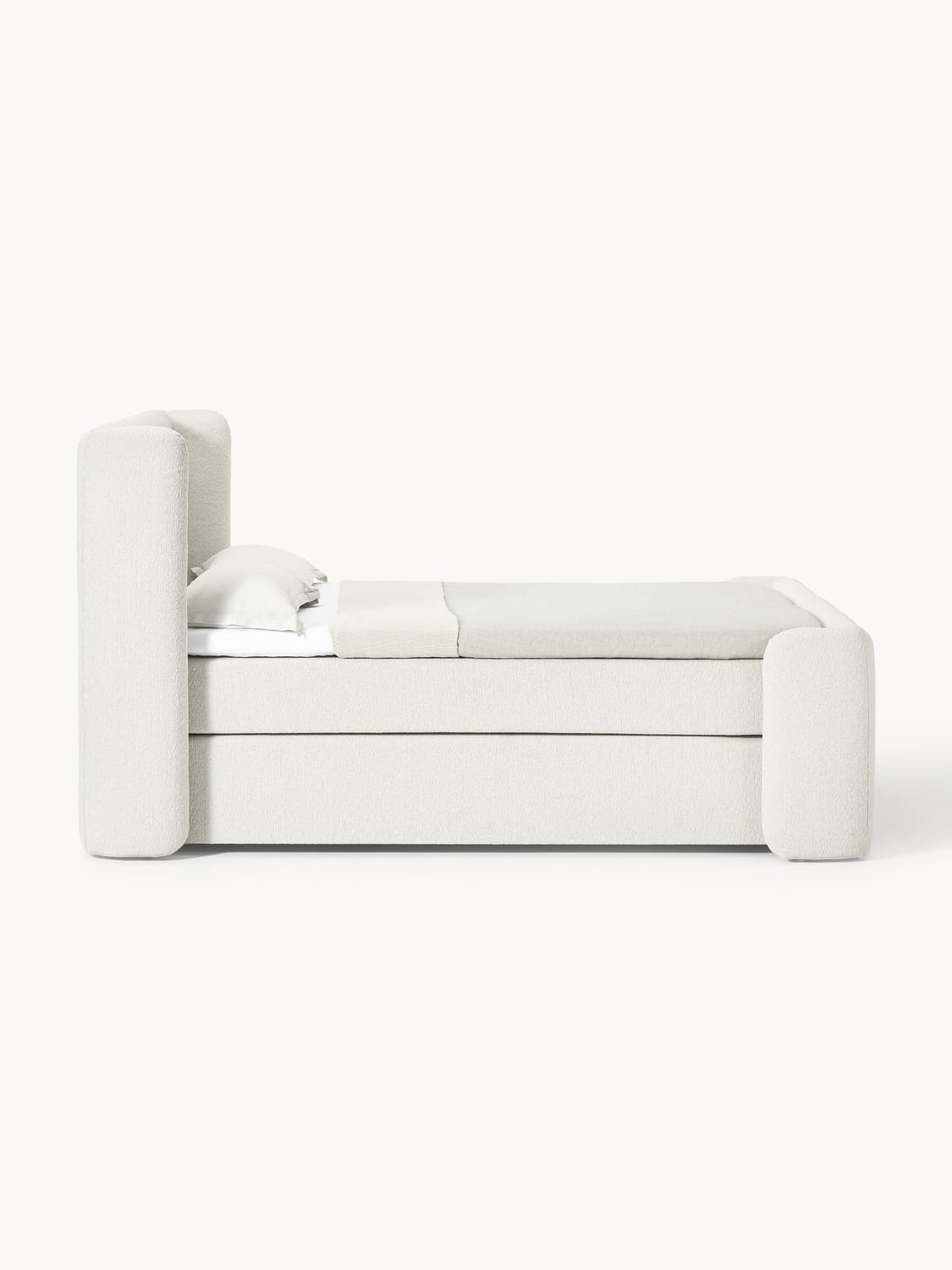 Perla Bouclé-Box-Spring Bed — Off-White