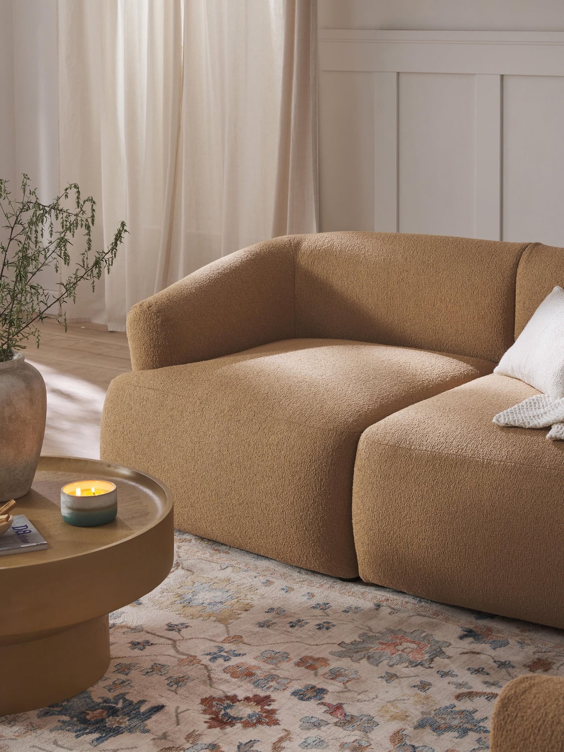Sofia Bouclé Corner Module — Warm Grey