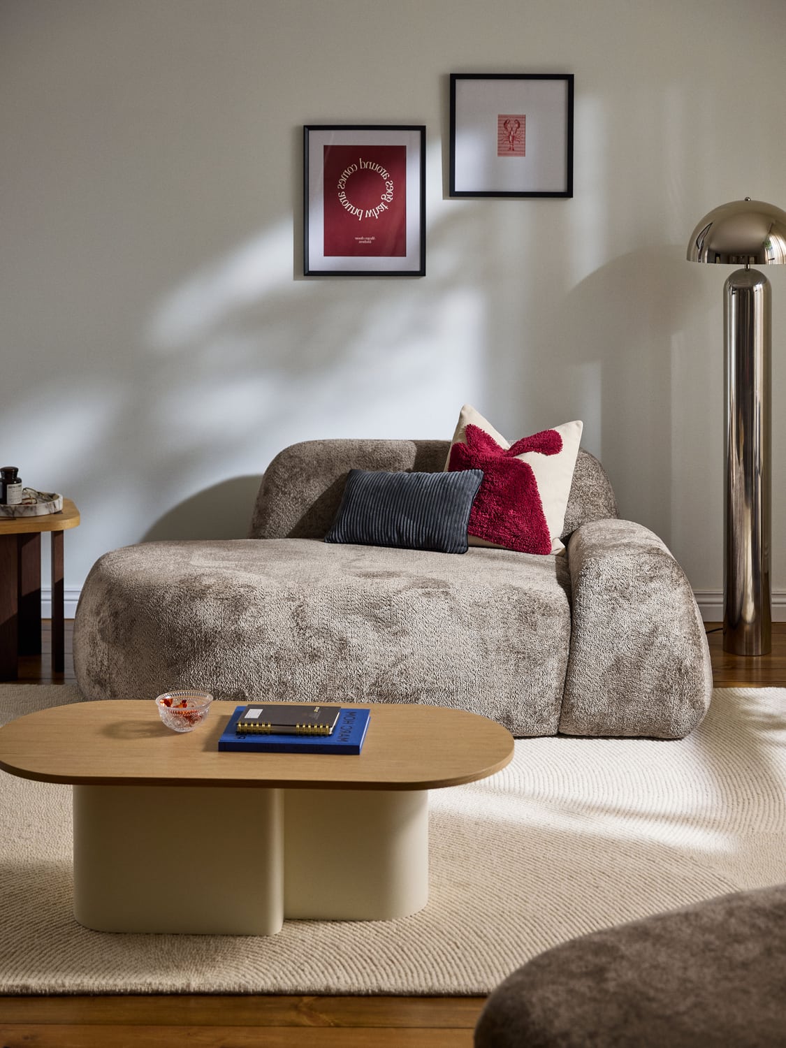 Wolke Teddy Bouclé Sofa (2-seater) with Chaise Longue — Taupe