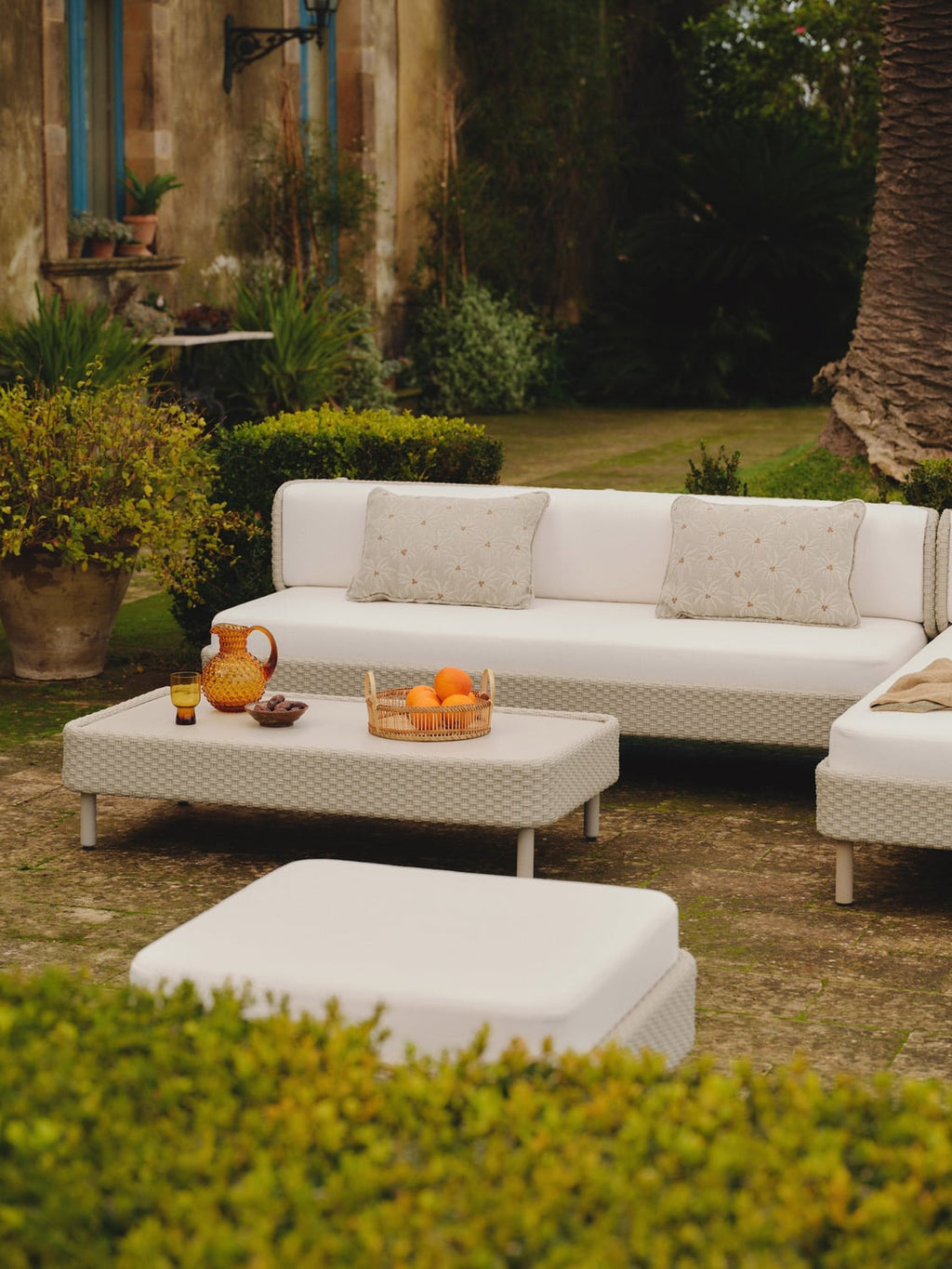 Hani Garden Sofa Ottoman with Protective Cover — Off-White