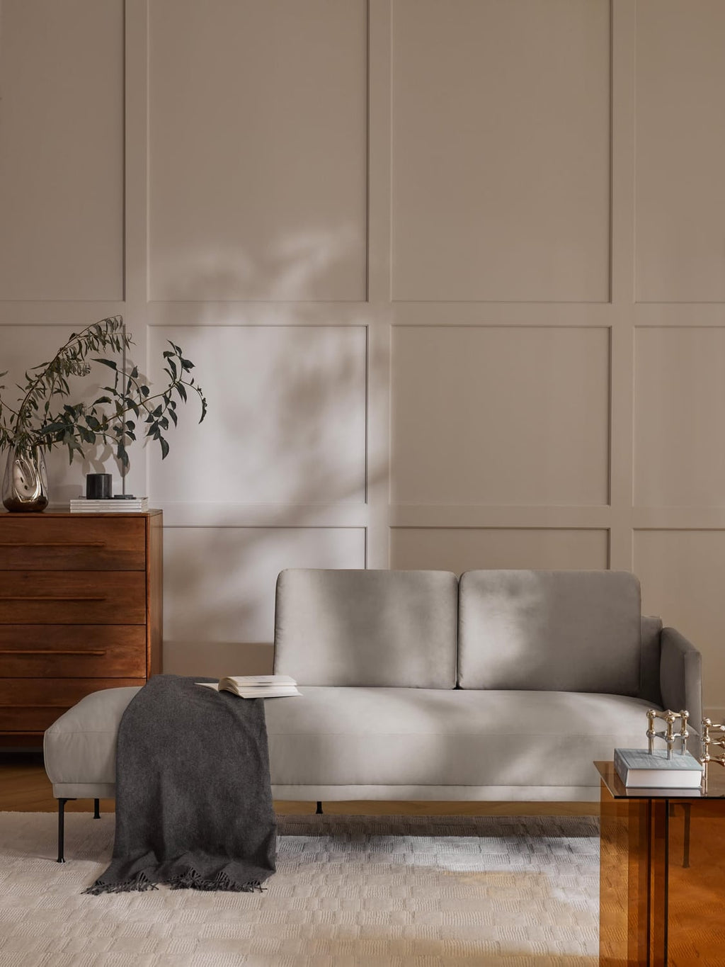 Fluente Velvet-Ottoman — Grey