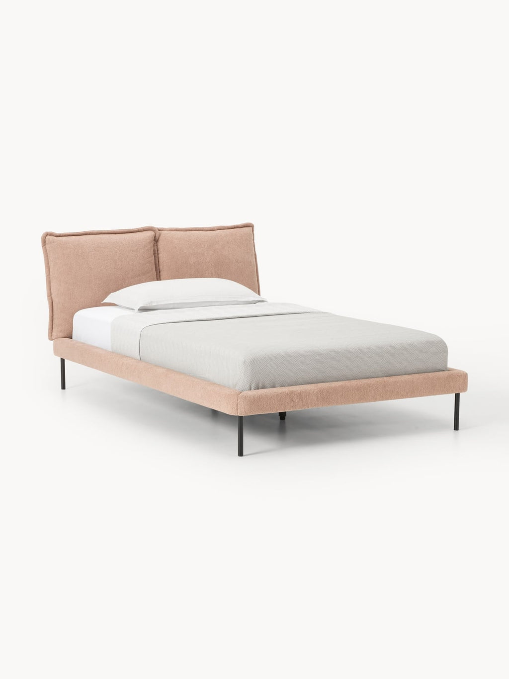 Amelia Teddy Bouclé Upholstered Bed — Linen Beige
