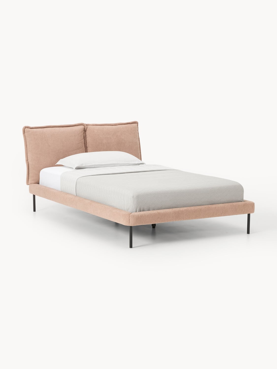 Amelia Teddy Bouclé Upholstered Bed — Linen Beige