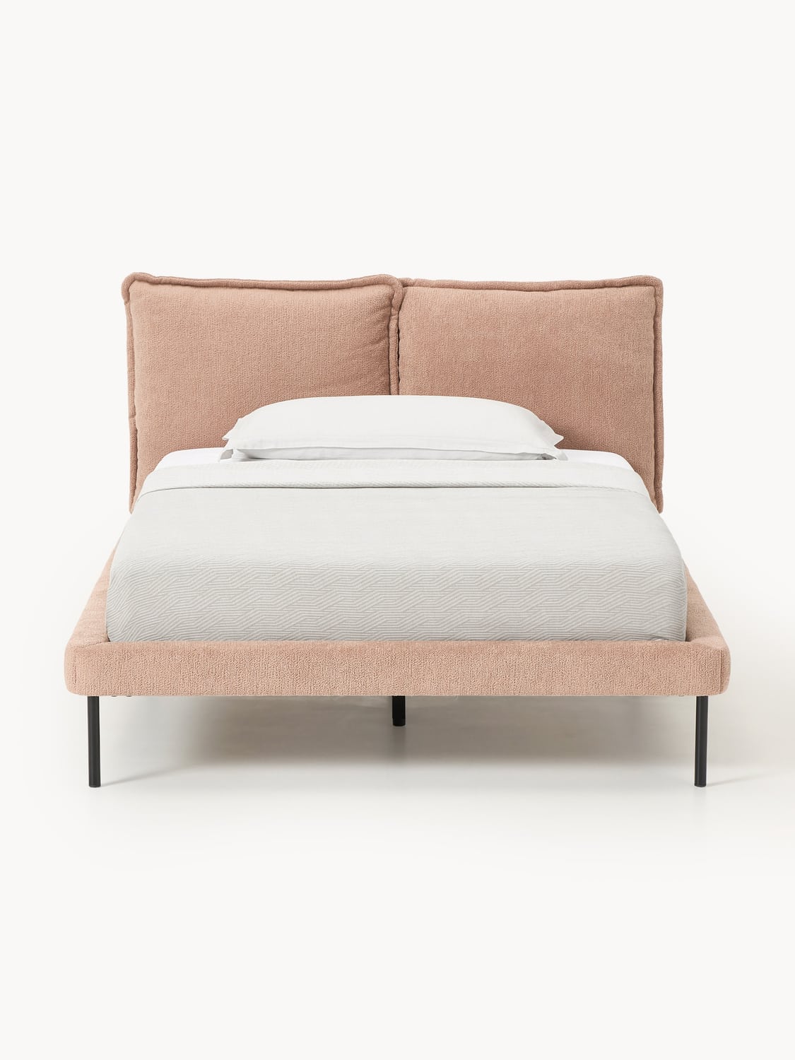 Amelia Teddy Bouclé Upholstered Bed — Linen Beige