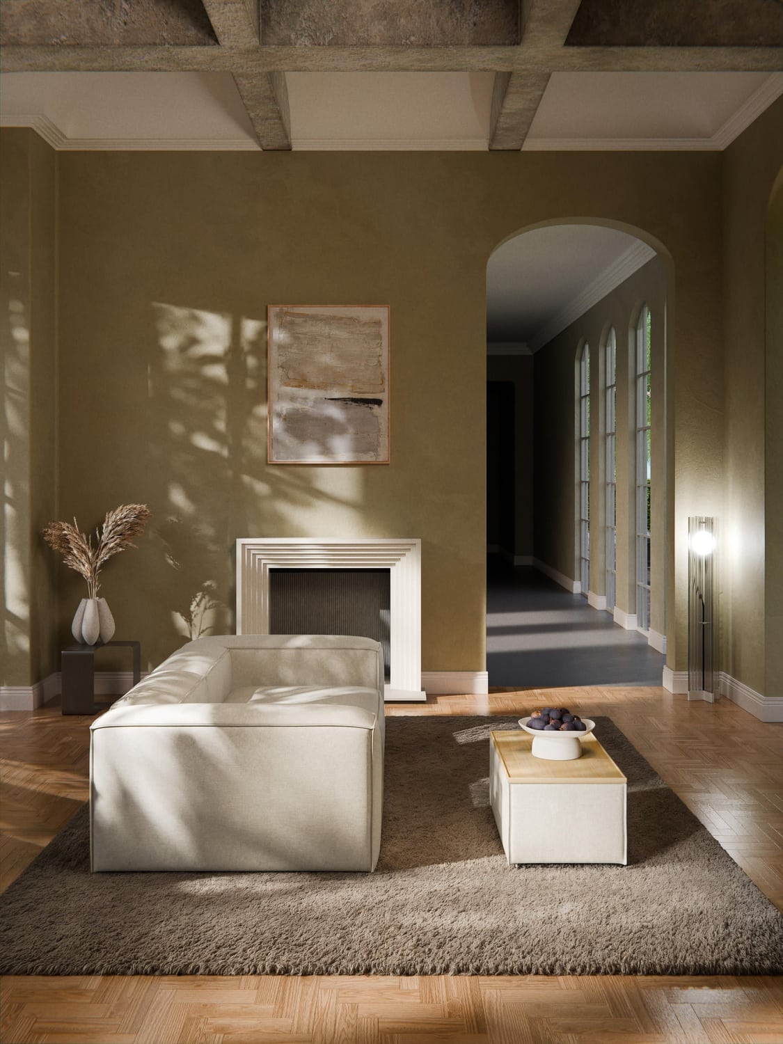 Lennon Sofa Ottoman in Linen Blend with Storage — Sand Beige