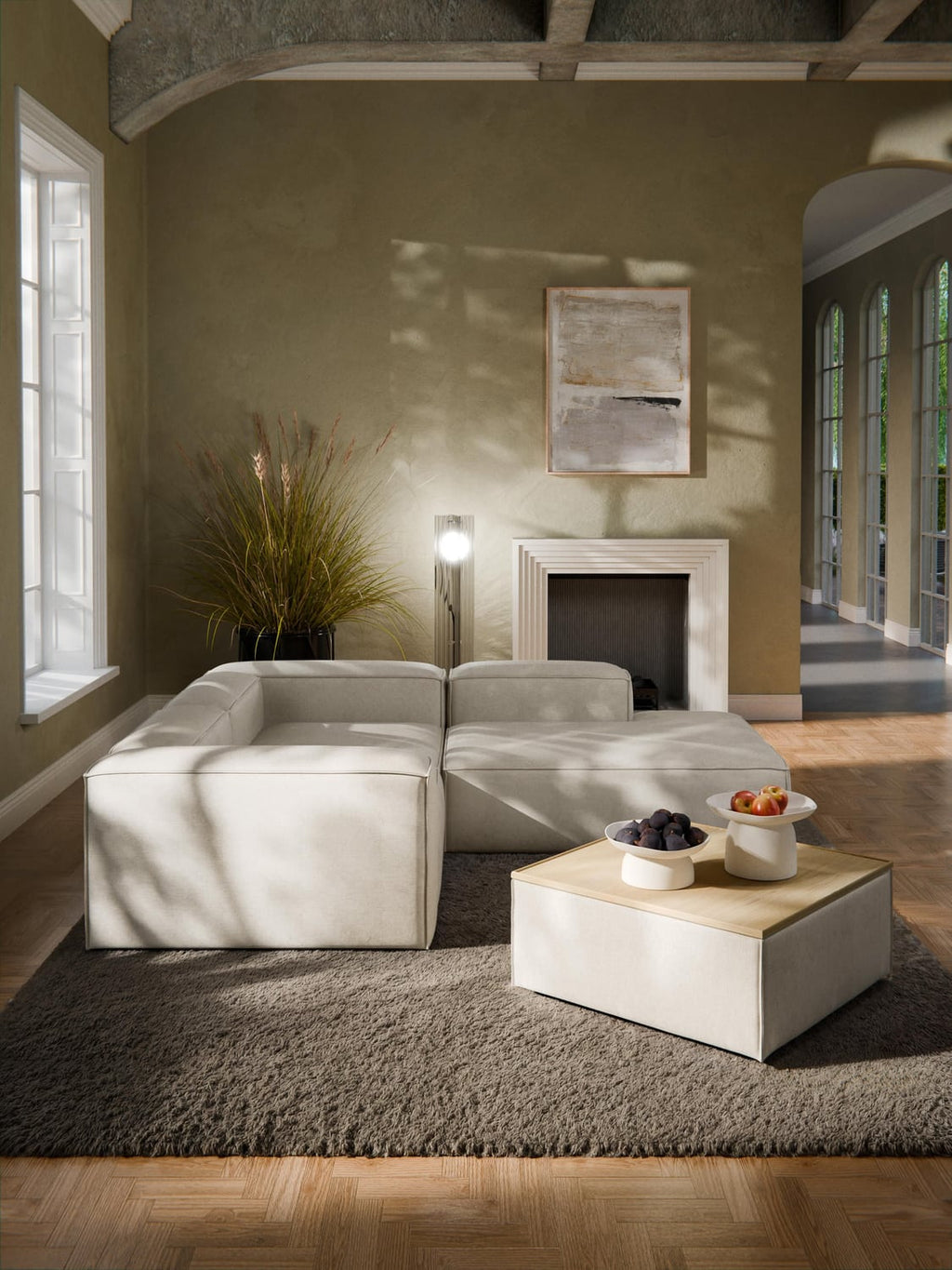 Lennon Sofa Ottoman in Linen Blend with Storage — Linen Beige