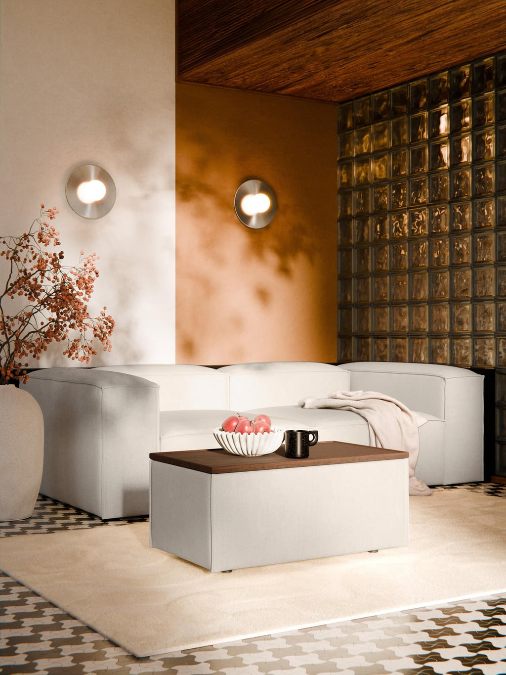 Lennon Sofa Ottoman in Linen Blend with Storage — Wheat