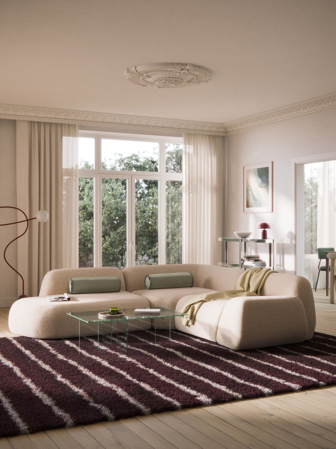 Wolke Modular Bouclé Corner Sofa (4-seater) with Chaise Longue — Blush