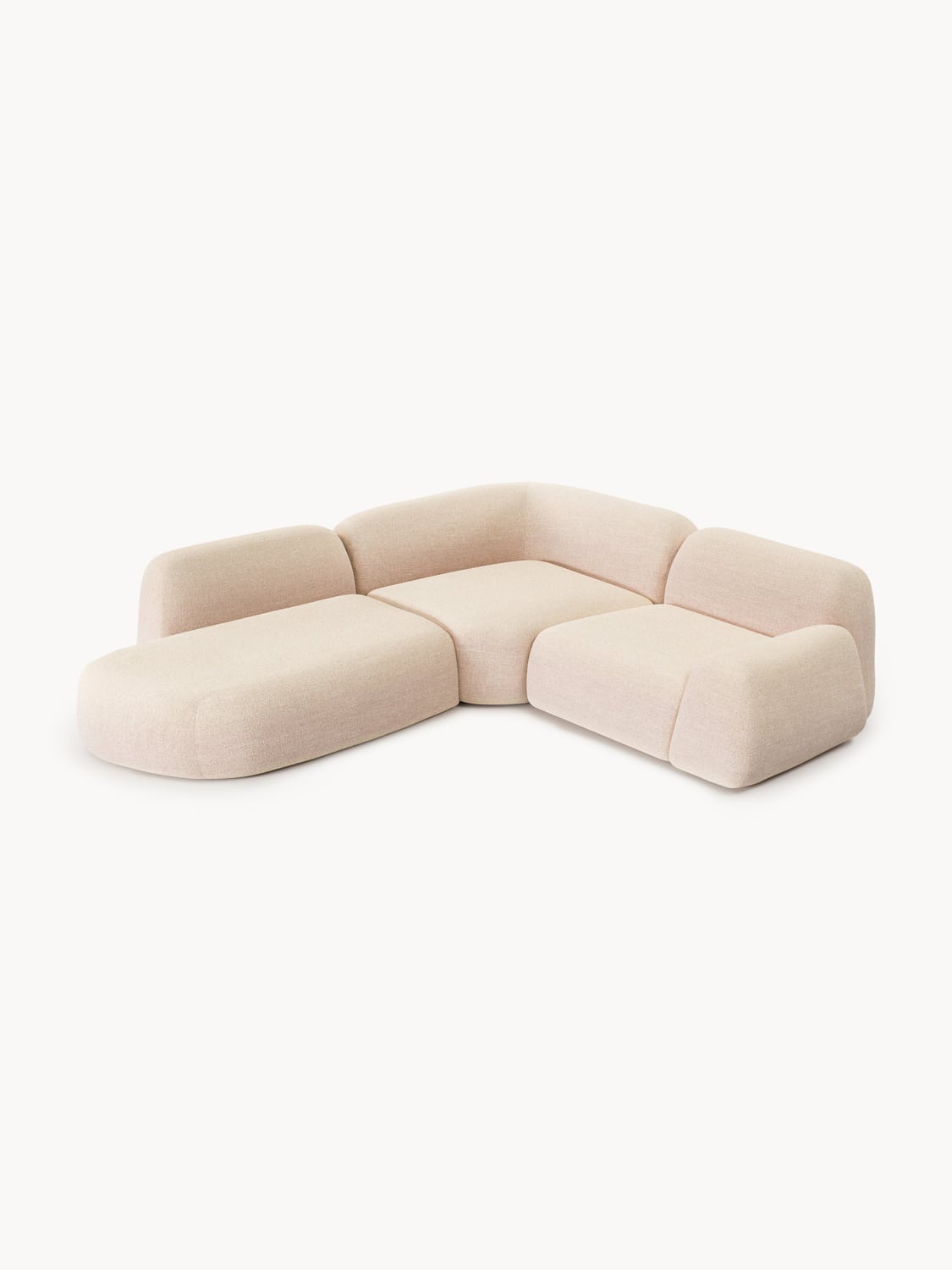 Wolke Modular Bouclé Corner Sofa (4-seater) with Chaise Longue — Blush