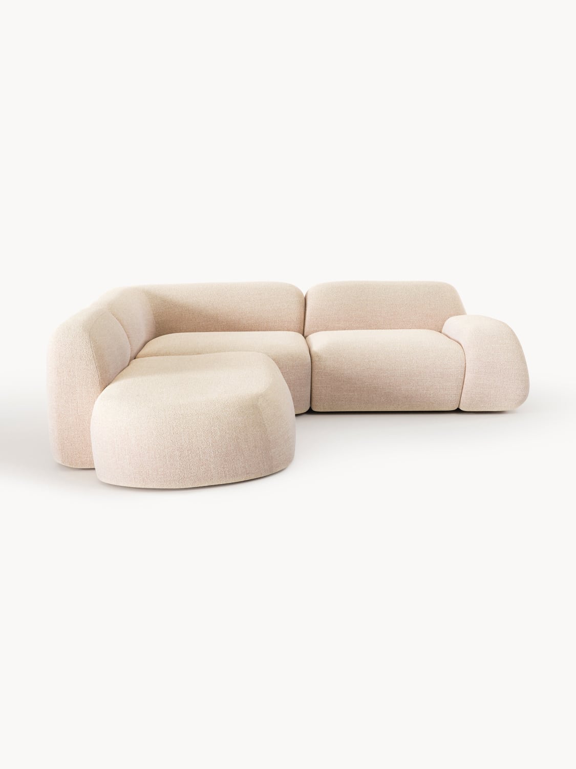 Wolke Modular Bouclé Corner Sofa (4-seater) with Chaise Longue — Blush