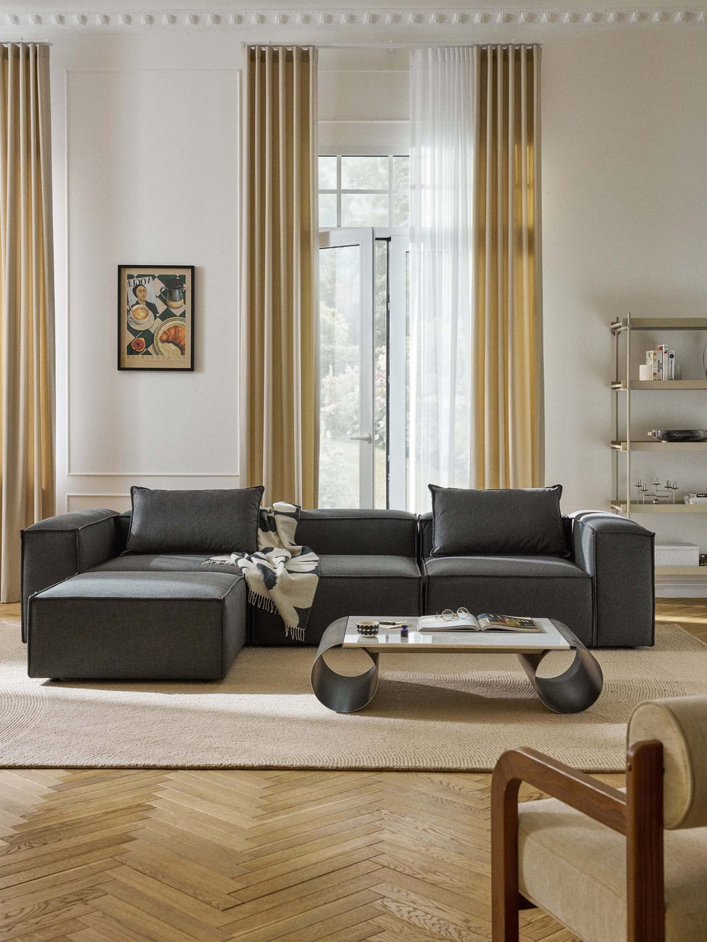 Lennon Modular Sofa (4-seater) with Ottoman (left/right) — Dark Grey
