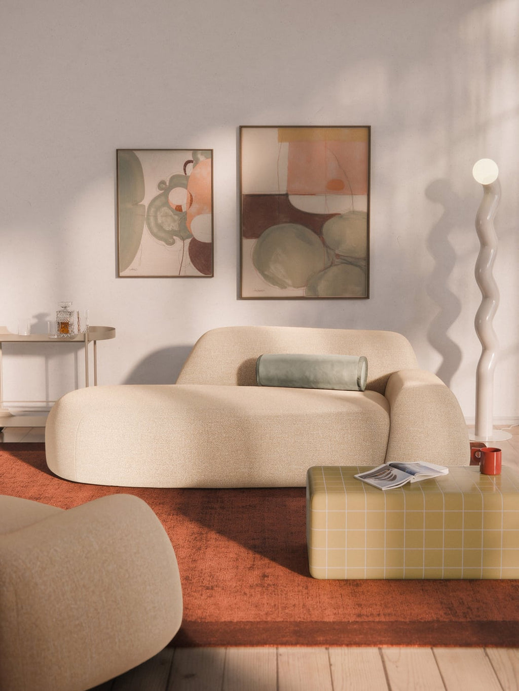 Wolke Bouclé Sofa (2-seater) with Chaise Longue — Off-White