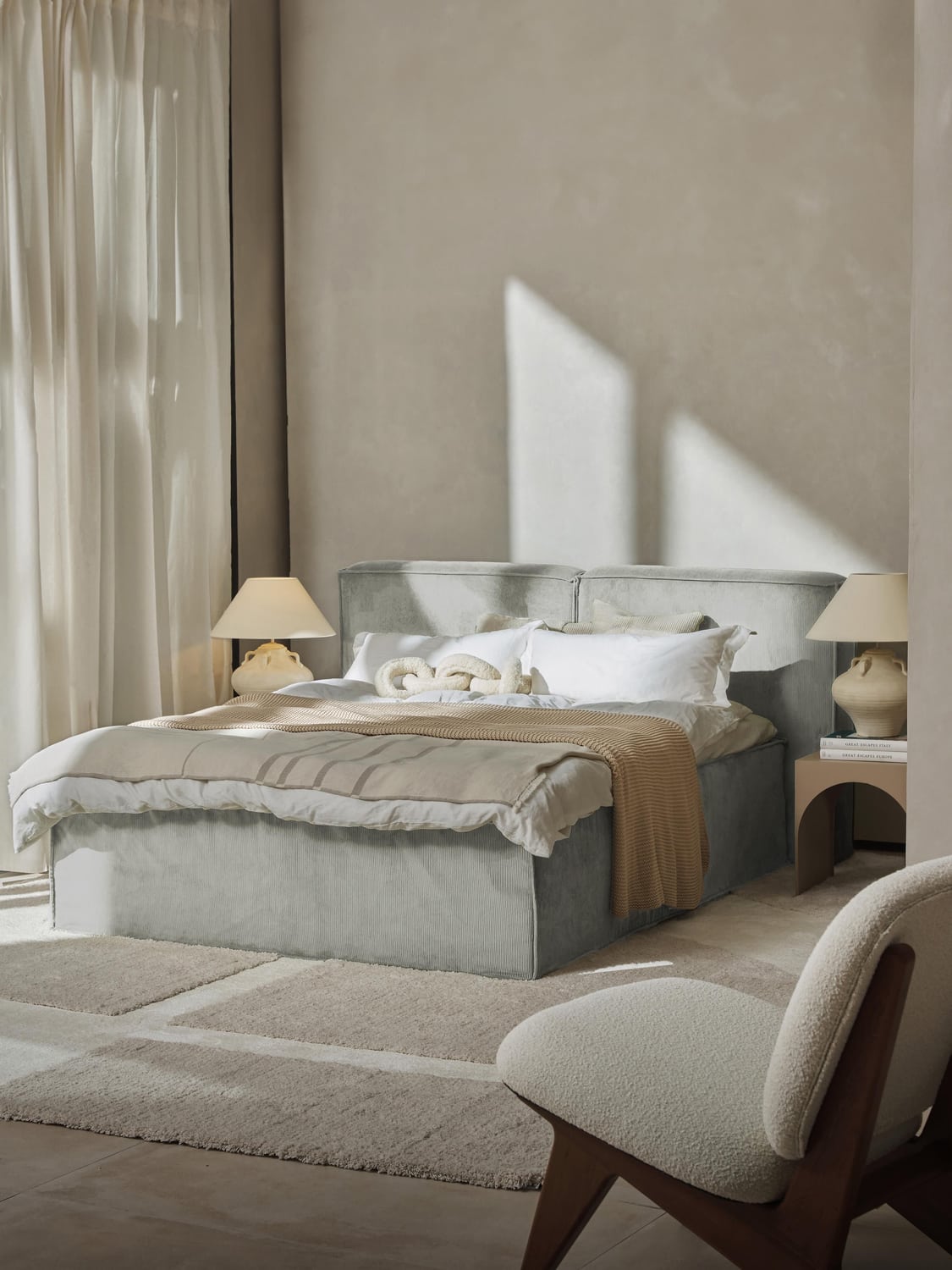 Lennon Corduroy-Box-Spring Bed — Oatmeal