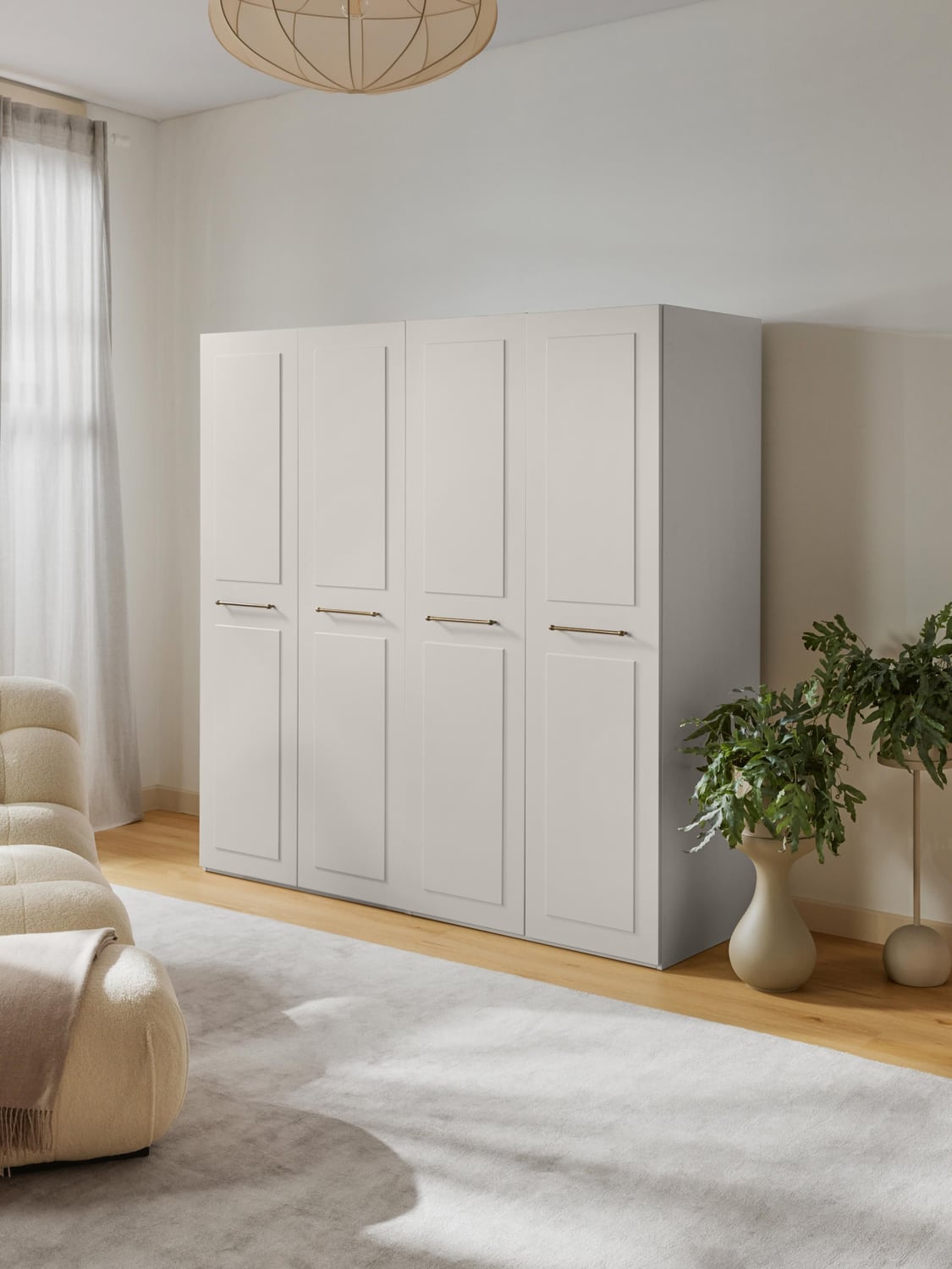Charlotte Modular Hinged-Door Wardrobe, 200 cm Width, in various sizes — Light Grey