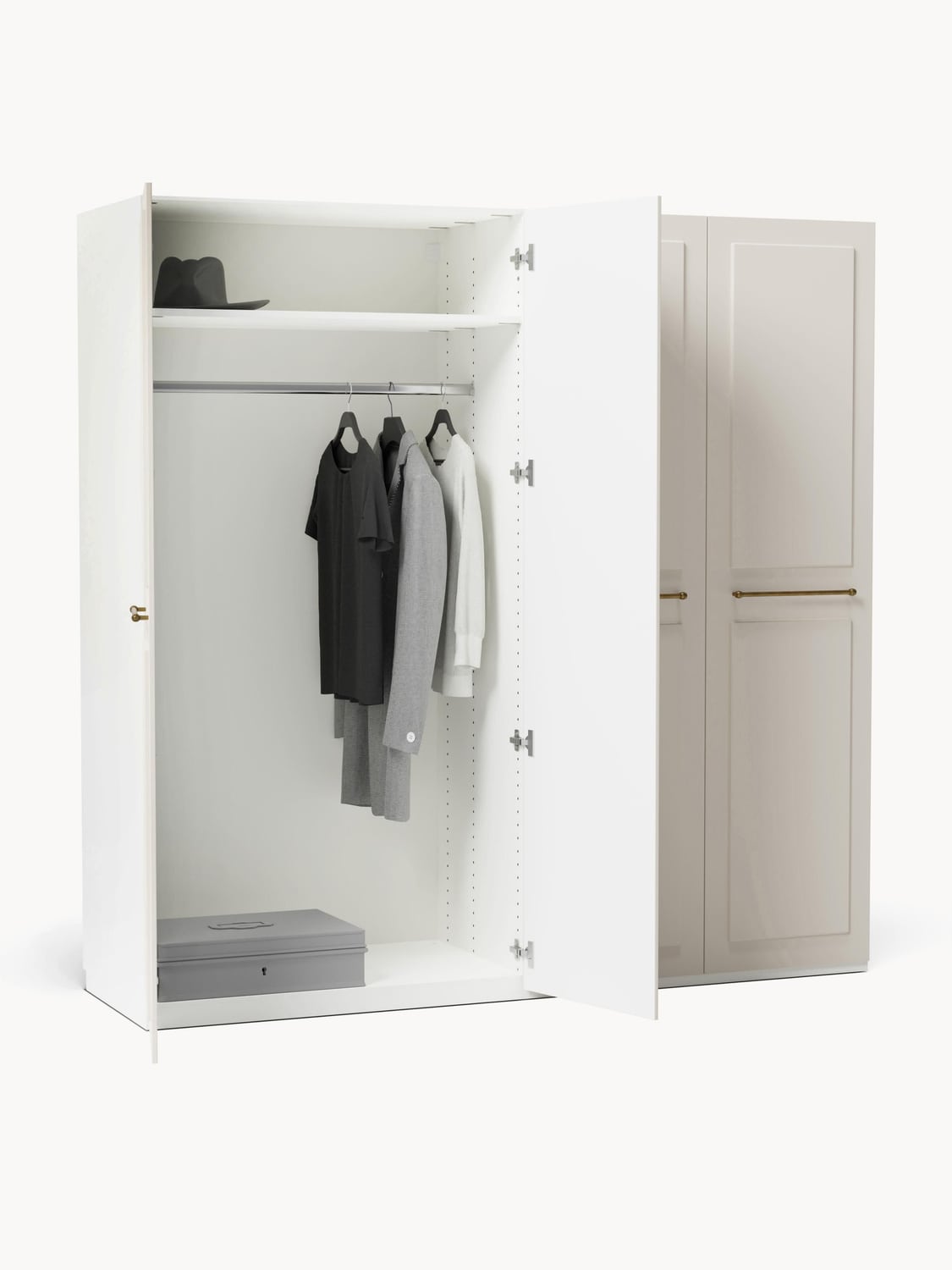 Charlotte Modular Hinged-Door Wardrobe, 200 cm Width, in various sizes — Light Grey