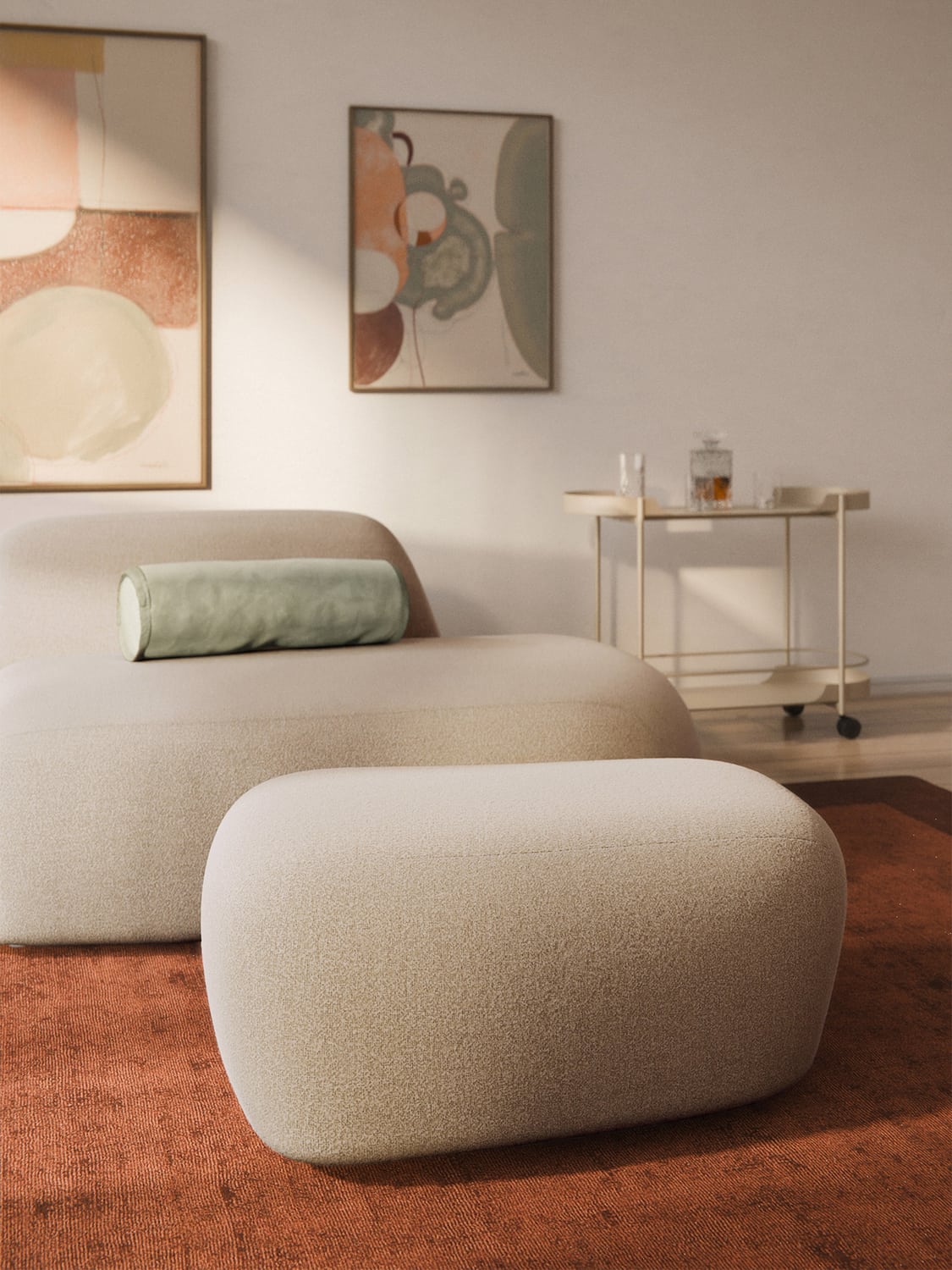 Wolke Large Bouclé Sofa Ottoman — Oatmeal