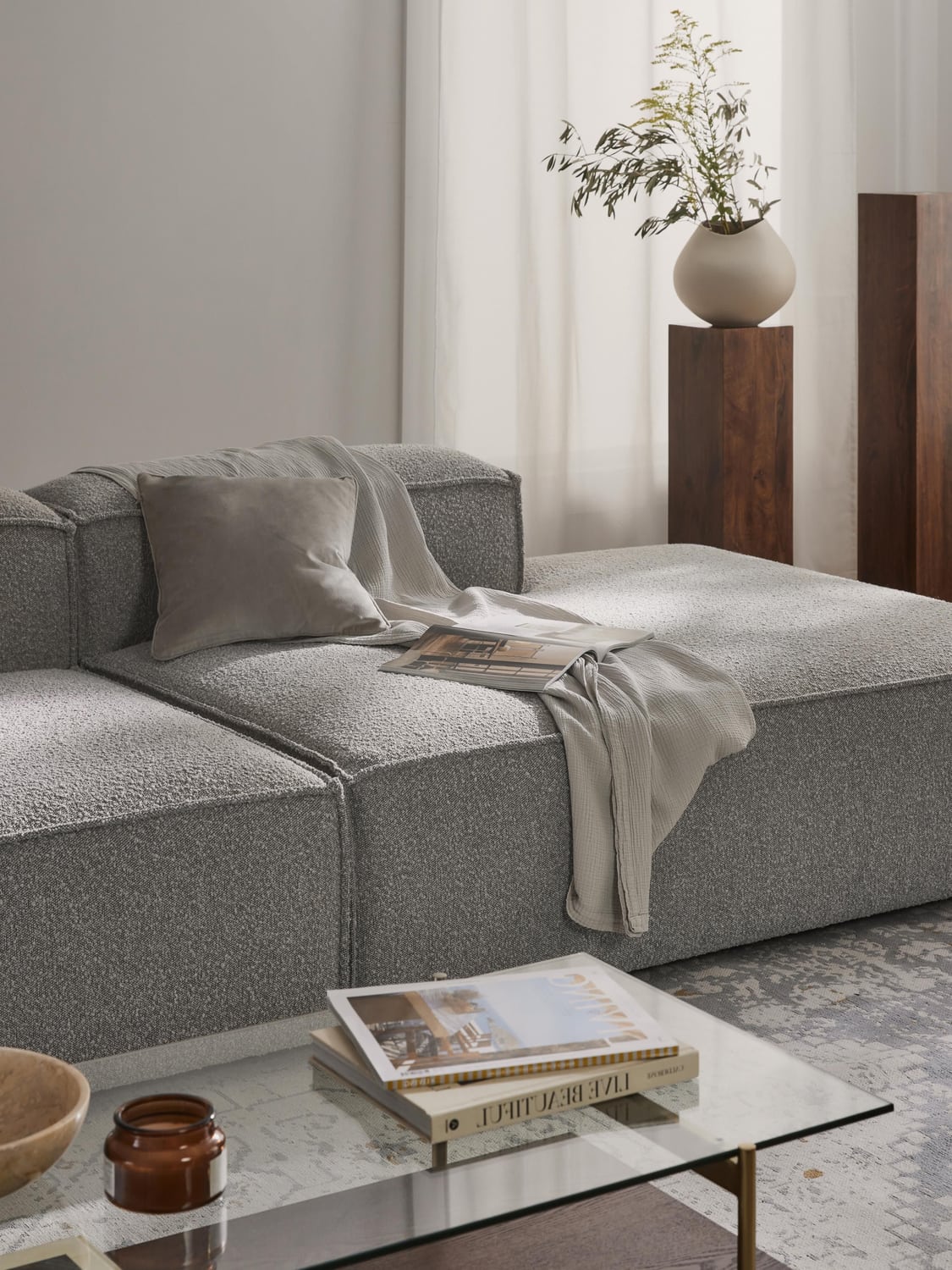 Lennon Ottoman Module in Bouclé — Oatmeal