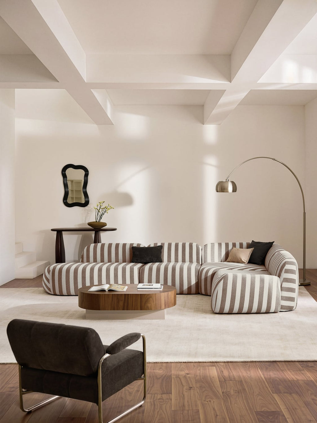 Wolke Modular Striped XL Corner Sofa with Chaise Longue — Sage