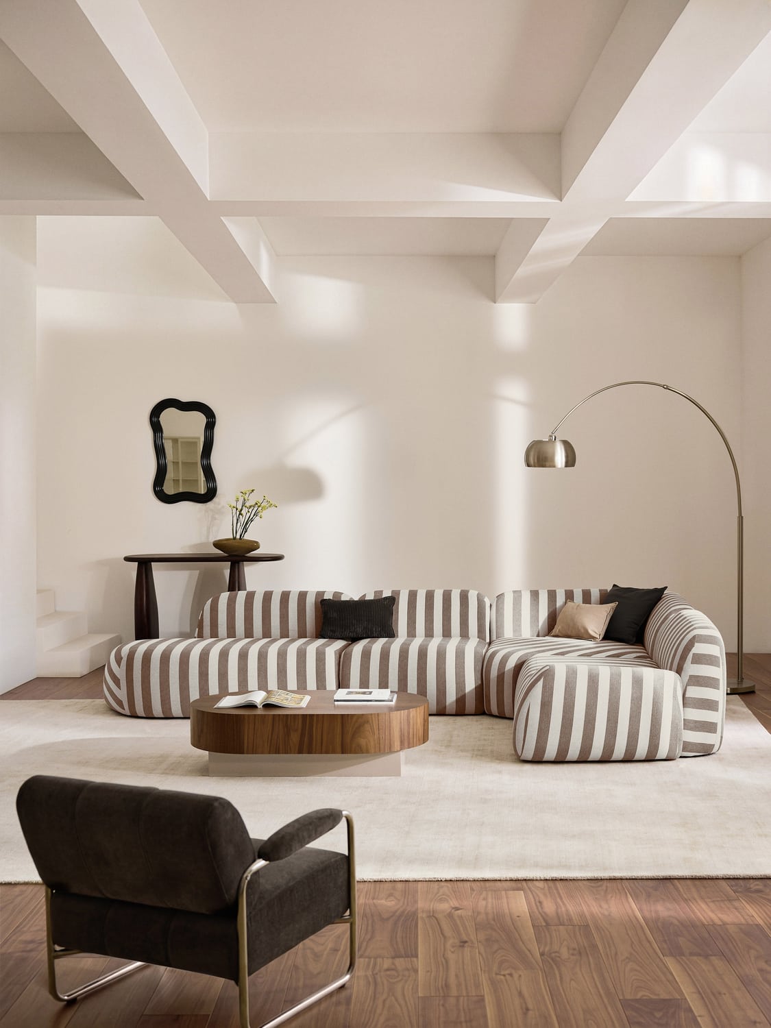 Wolke Modular Striped XL Corner Sofa with Chaise Longue — Sage