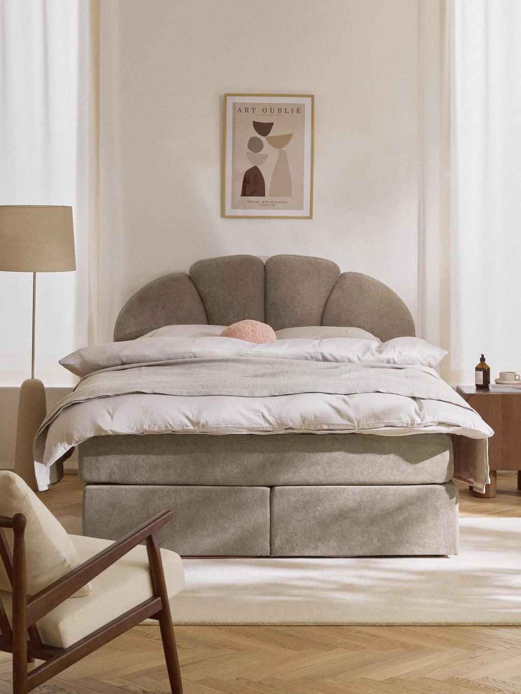 Romia Box-Spring Bed with Storage — Warm Grey