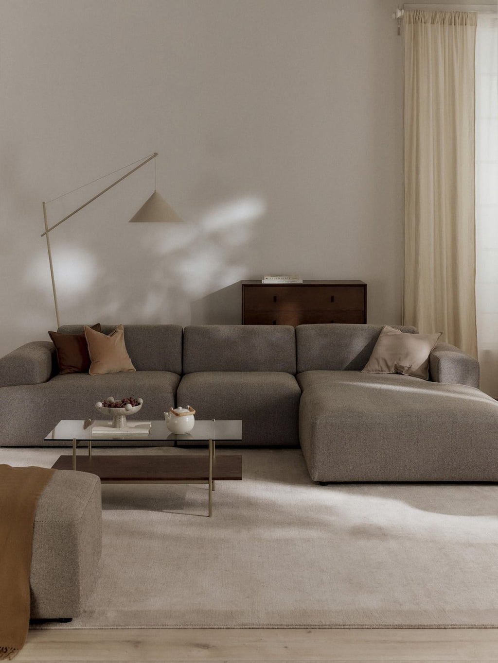 Melva Corner Sofa (4-seater) — Warm Grey