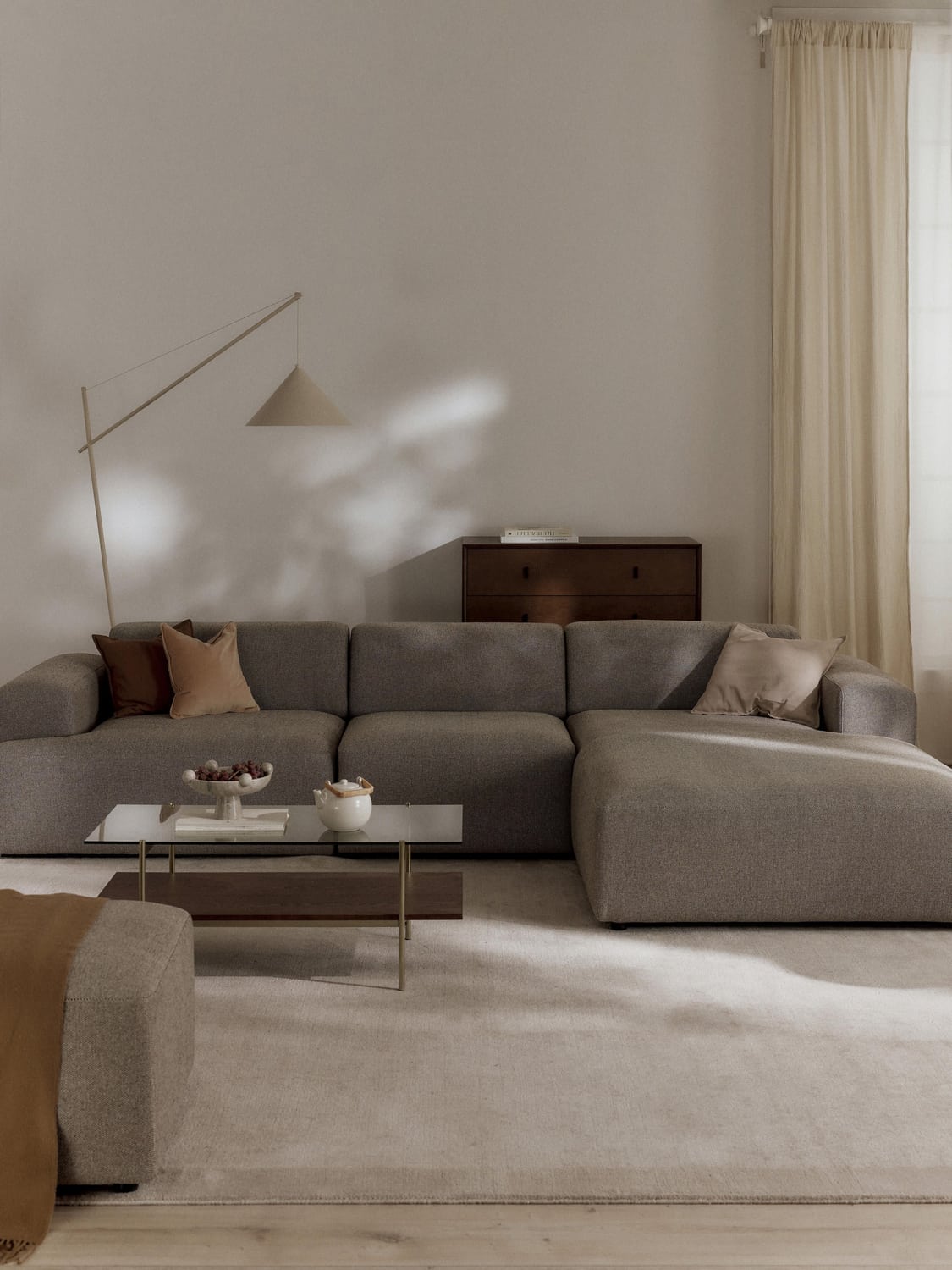 Melva Corner Sofa (4-seater) — Warm Grey