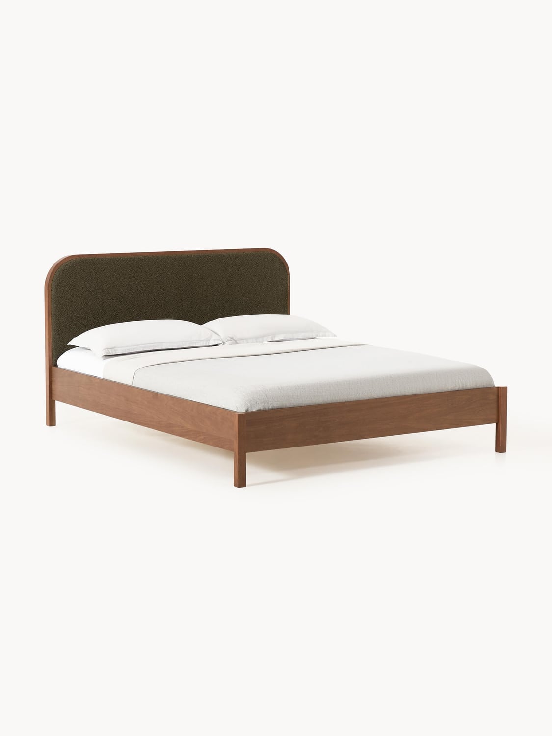 Jones Wooden Bed with Headboard in Bouclé — Warm Grey
