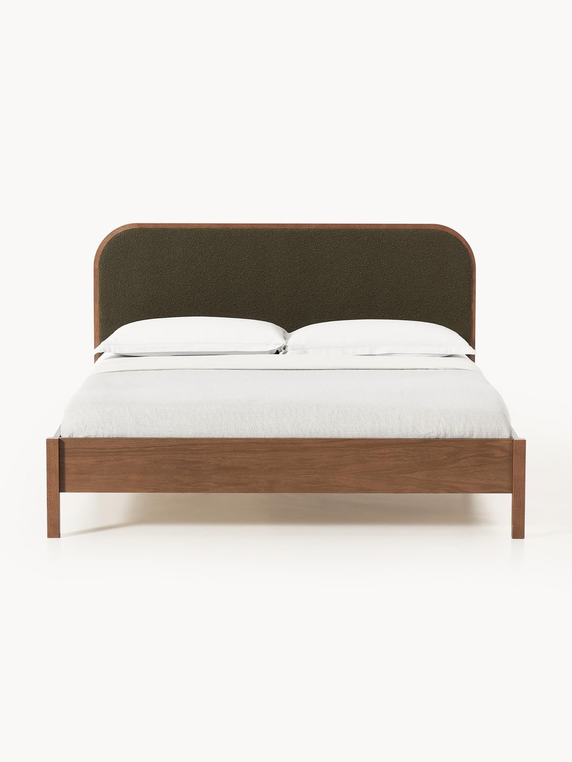 Jones Wooden Bed with Headboard in Bouclé — Warm Grey