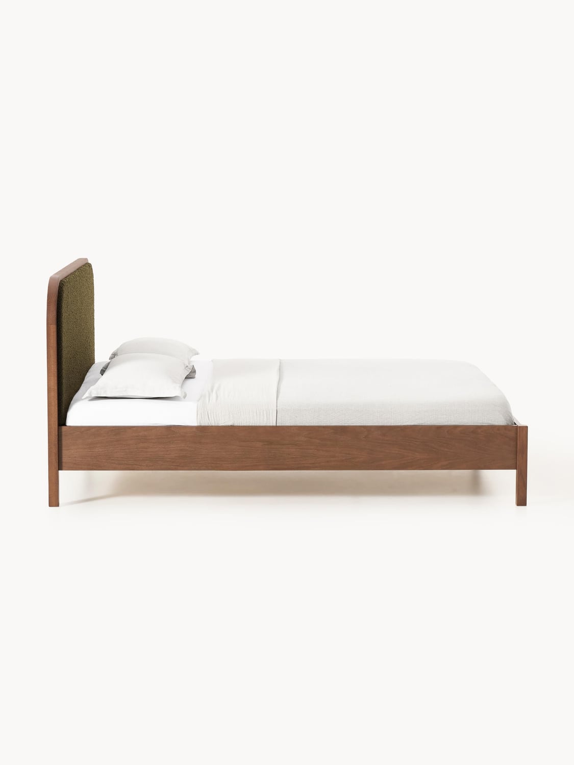 Jones Wooden Bed with Headboard in Bouclé — Warm Grey
