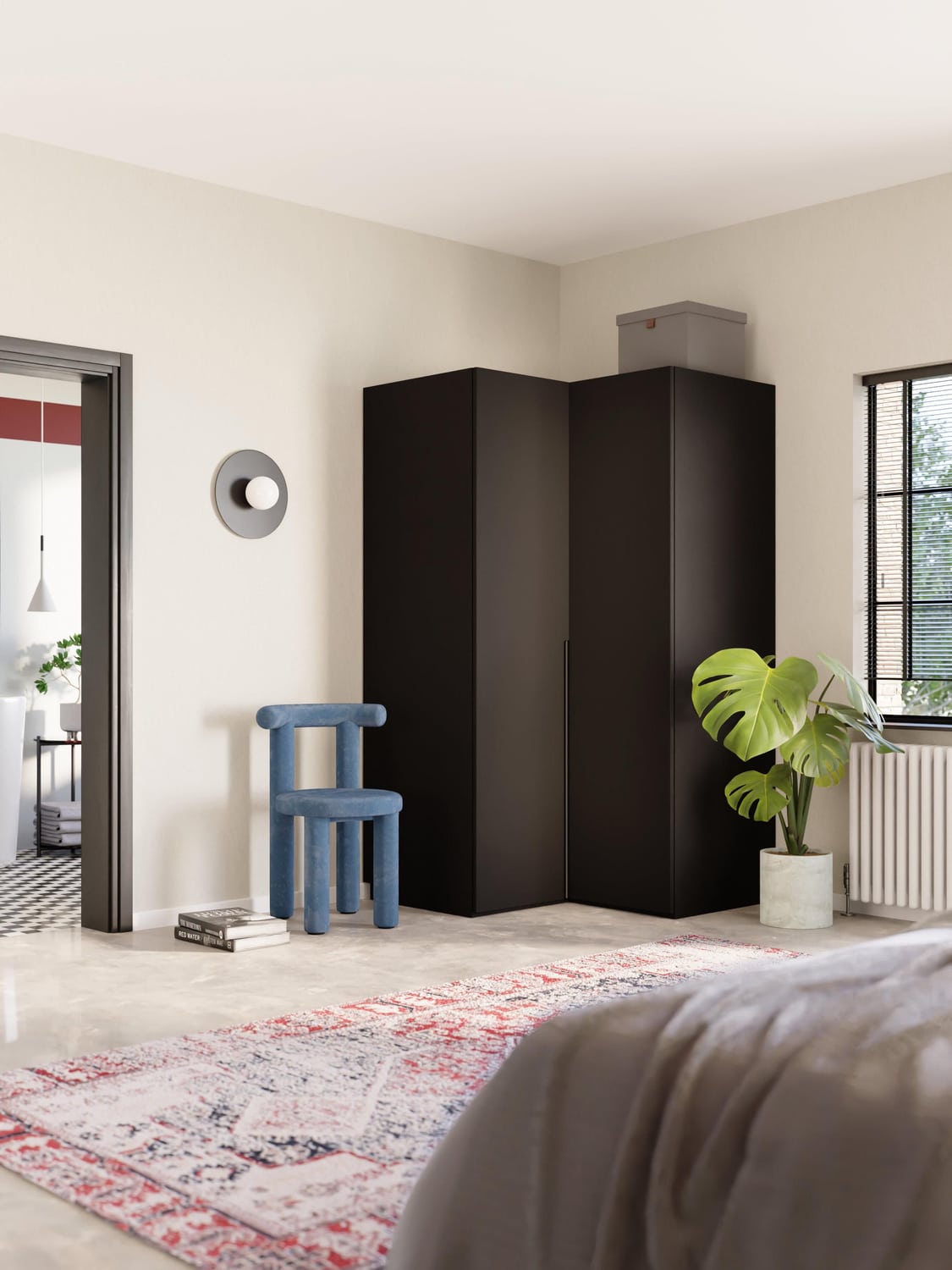Leon Modular Corner Wardrobe, 115 cm Width, in various sizes — Black