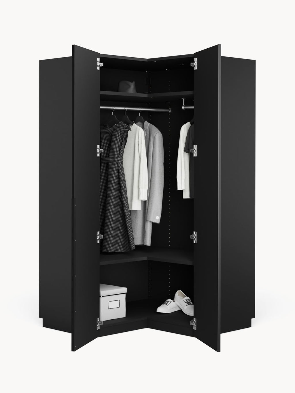Leon Modular Corner Wardrobe, 115 cm Width, in various sizes — Black