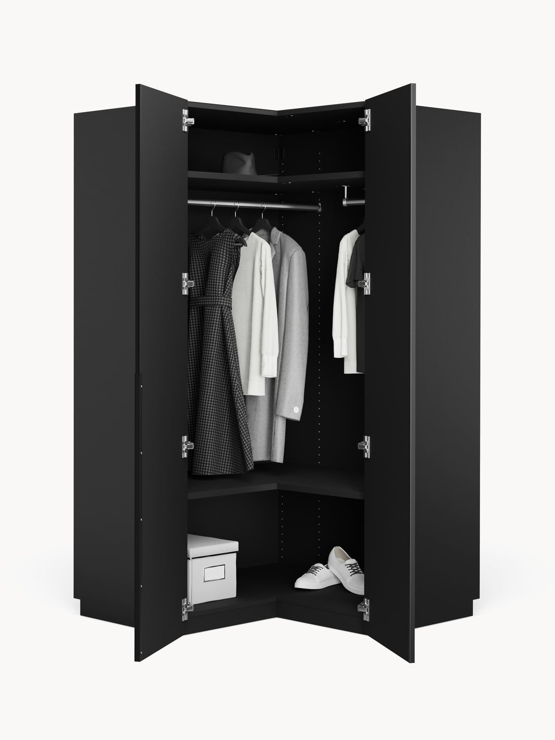 Leon Modular Corner Wardrobe, 115 cm Width, in various sizes — Black