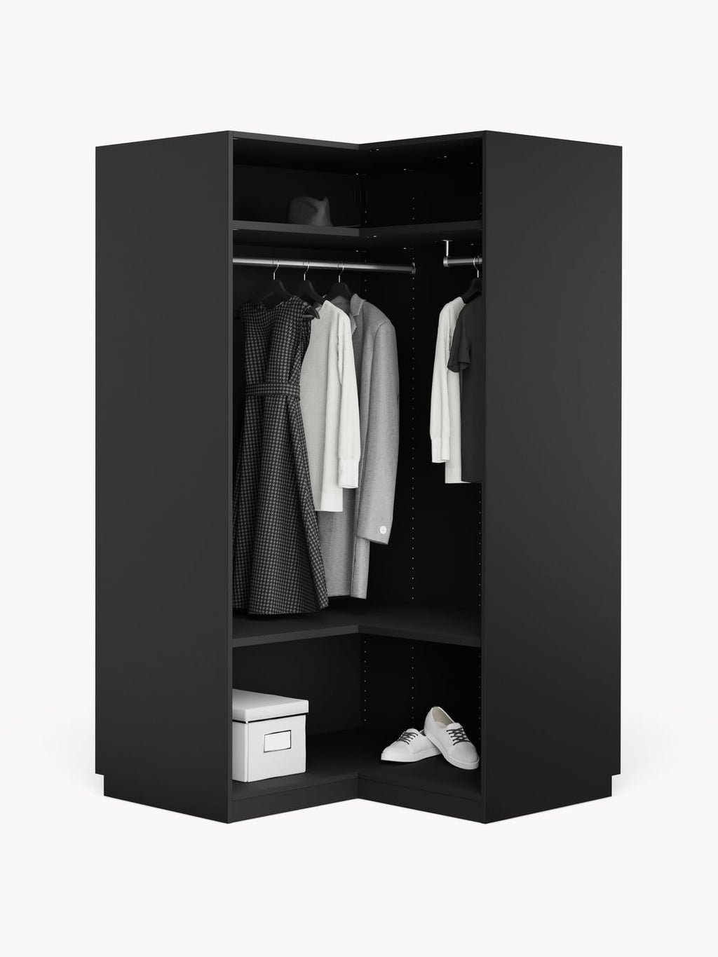 Leon Modular Corner Wardrobe, 115 cm Width, in various sizes — Black