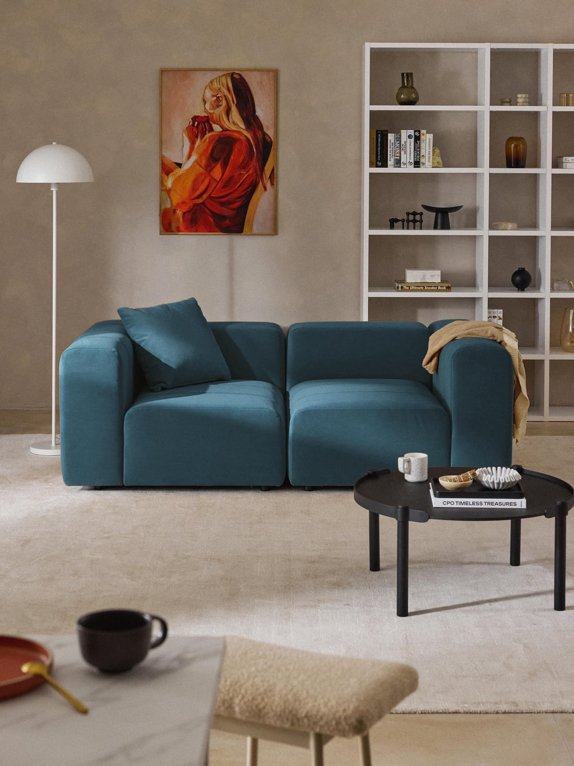 Lena Modular Velvet-Sofa (3-seater) — Petrol