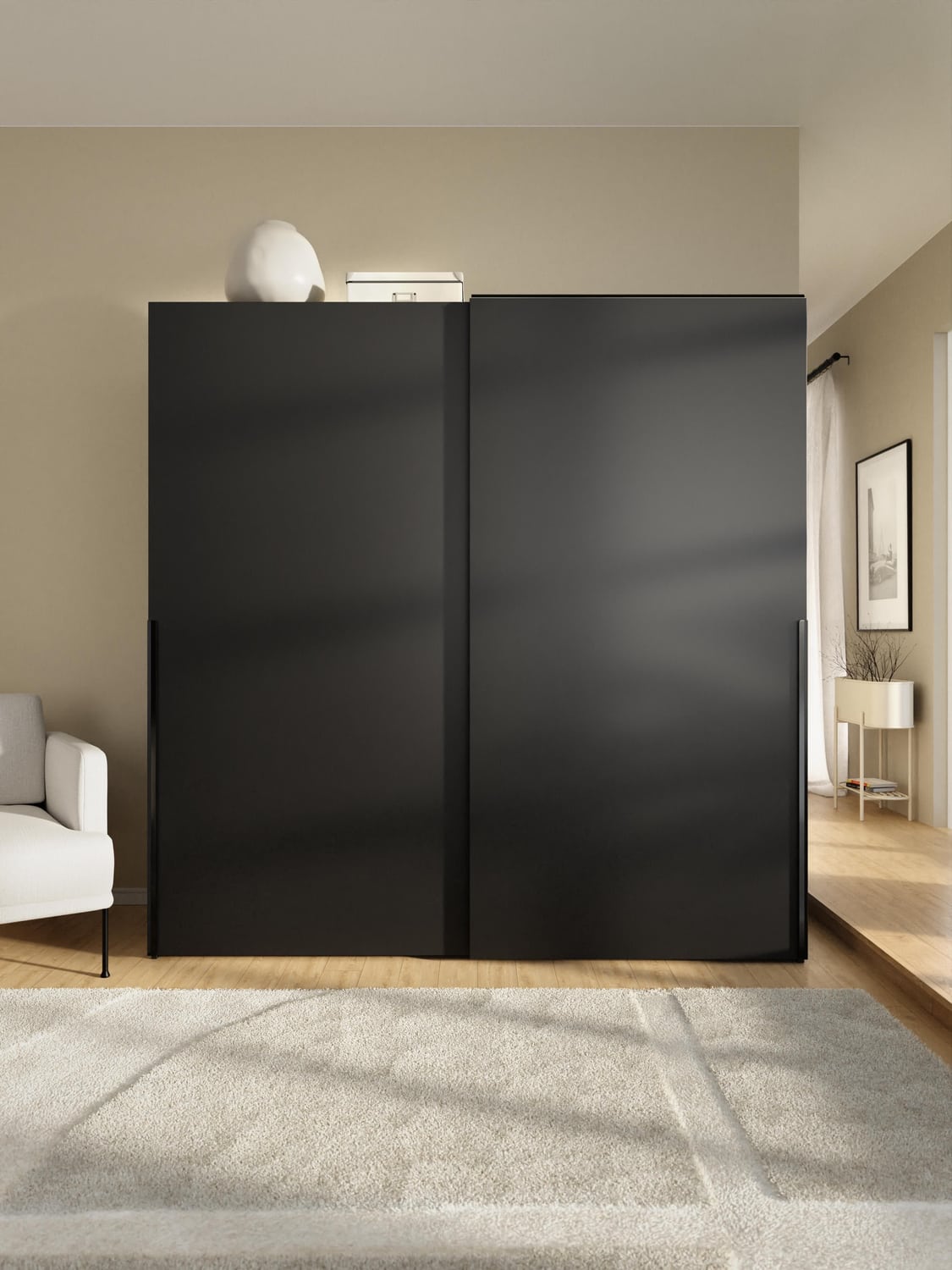 Leon Modular Sliding-Door Wardrobe, 200 cm Width, in various sizes — Black