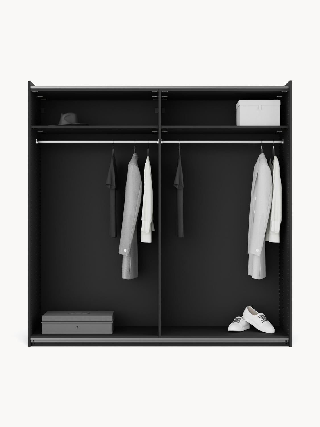 Leon Modular Sliding-Door Wardrobe, 200 cm Width, in various sizes — Black