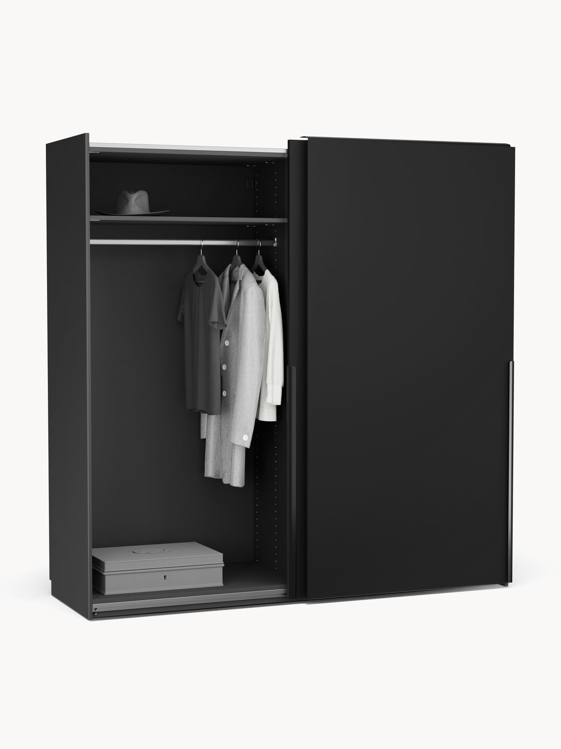 Leon Modular Sliding-Door Wardrobe, 200 cm Width, in various sizes — Black