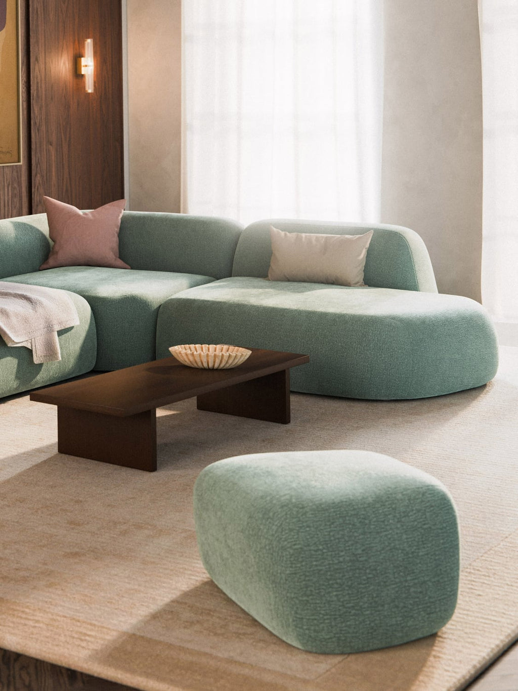 Wolke Oval Sofa Ottoman — Sage