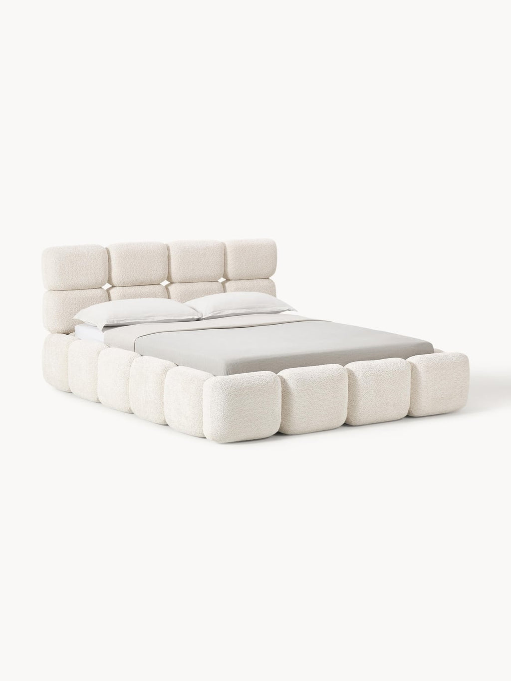 Tayla Upholstered Bed in Teddy Bouclé with Storage — Ivory