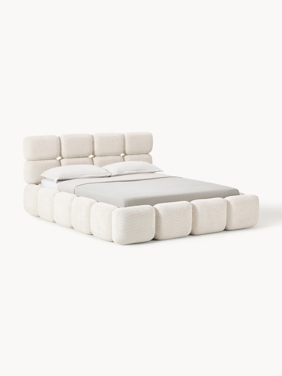 Tayla Upholstered Bed in Teddy Bouclé with Storage — Ivory