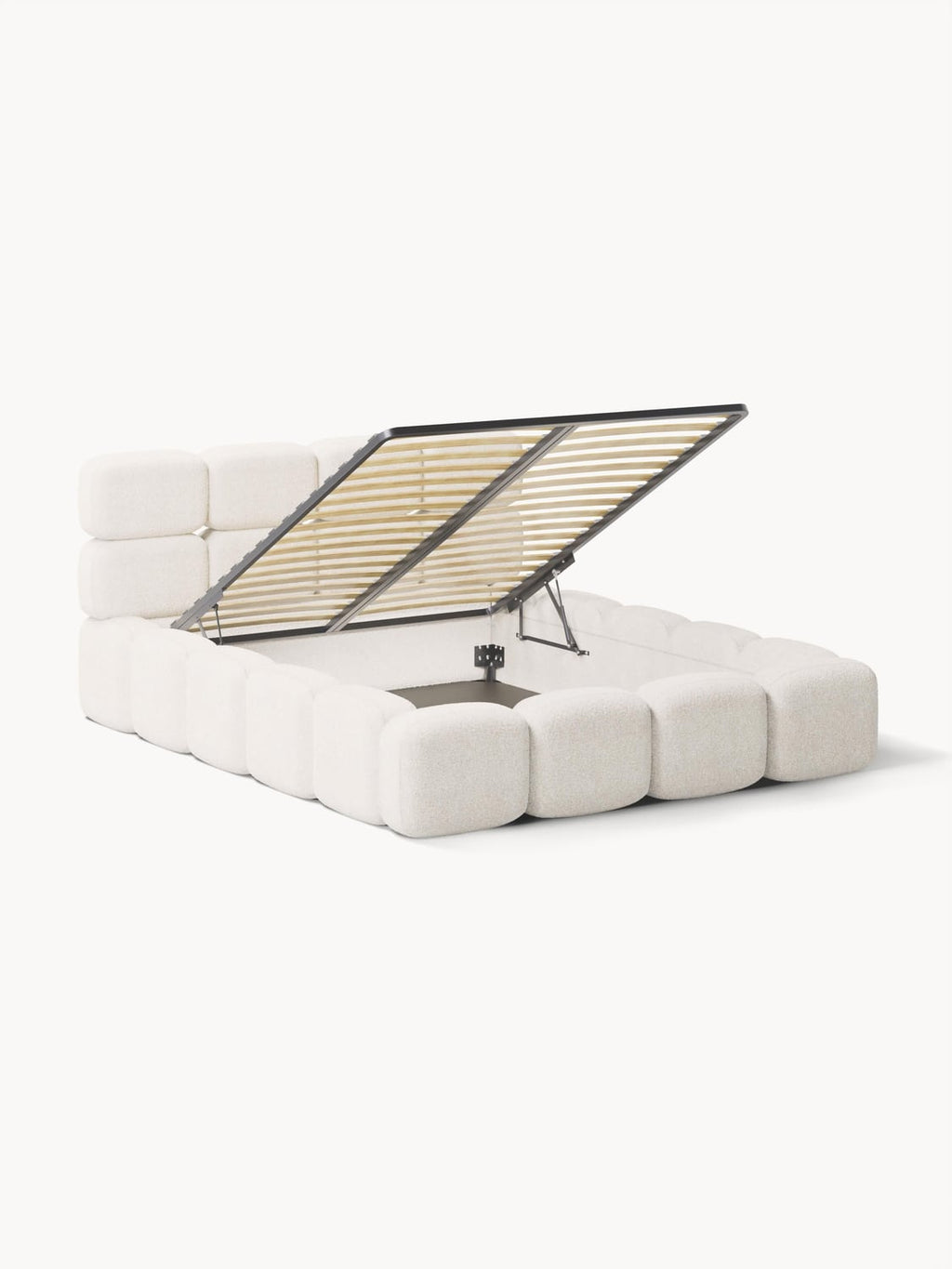 Tayla Upholstered Bed in Teddy Bouclé with Storage — Ivory