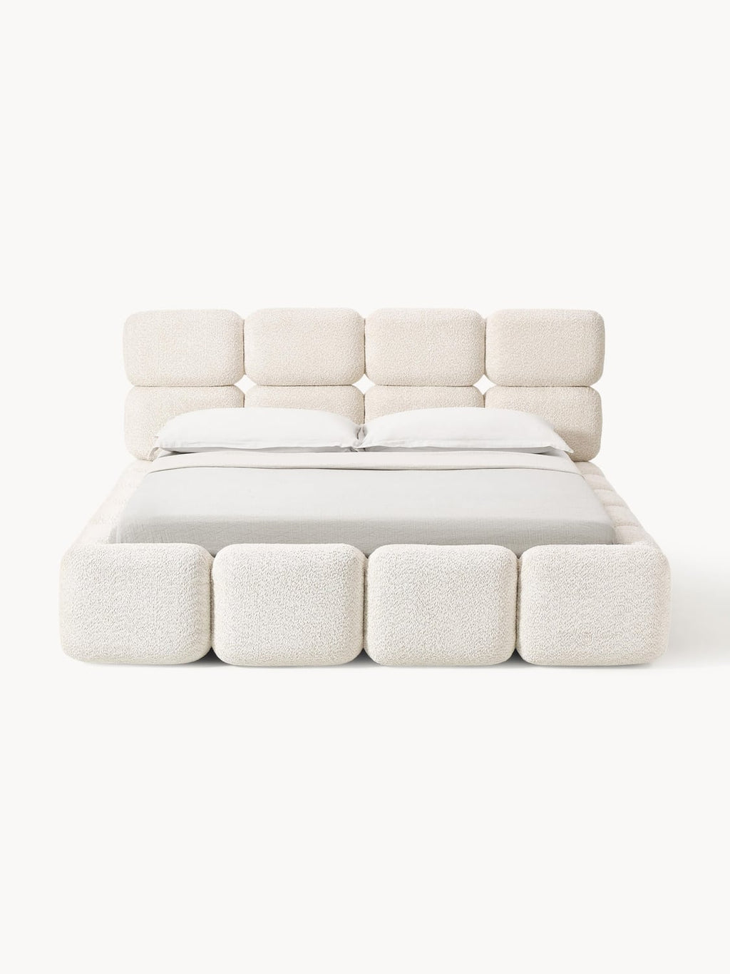 Tayla Upholstered Bed in Teddy Bouclé with Storage — Ivory