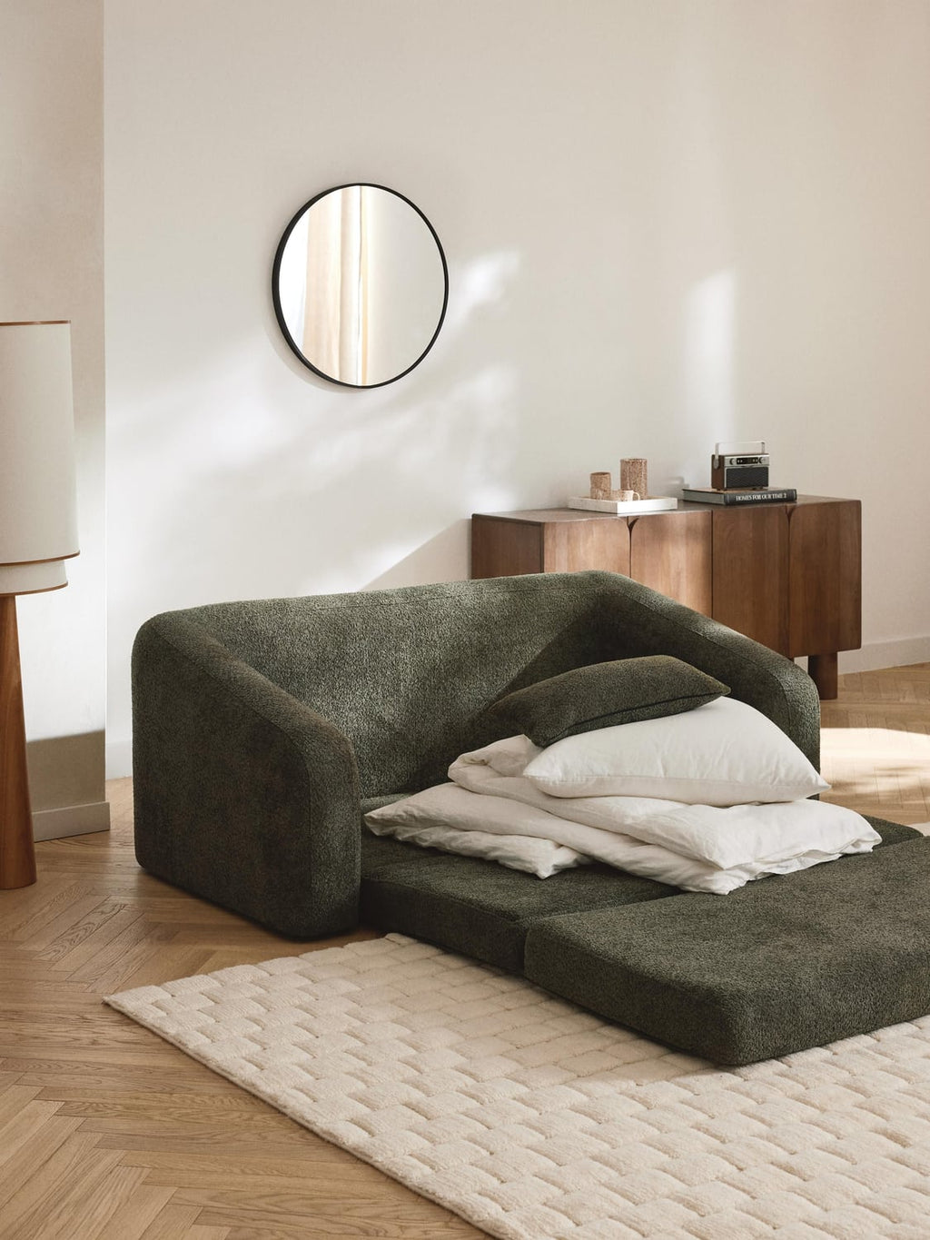 Eliot Sofa Bed (2-seater) in Teddy Bouclé — Anthracite