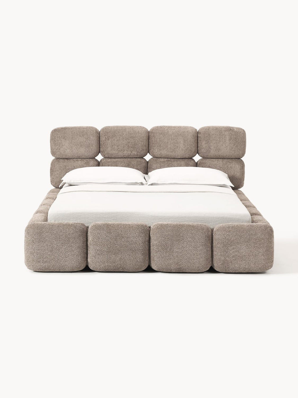 Tayla Upholstered Bed in Teddy Bouclé — Warm Grey